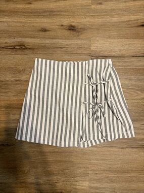 Altar'd State Gray and White Striped Tie-Front Mini Skirt